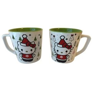 Hello Kitty‎ Christmas Mug Holiday Trees Snowflakes Green Interior